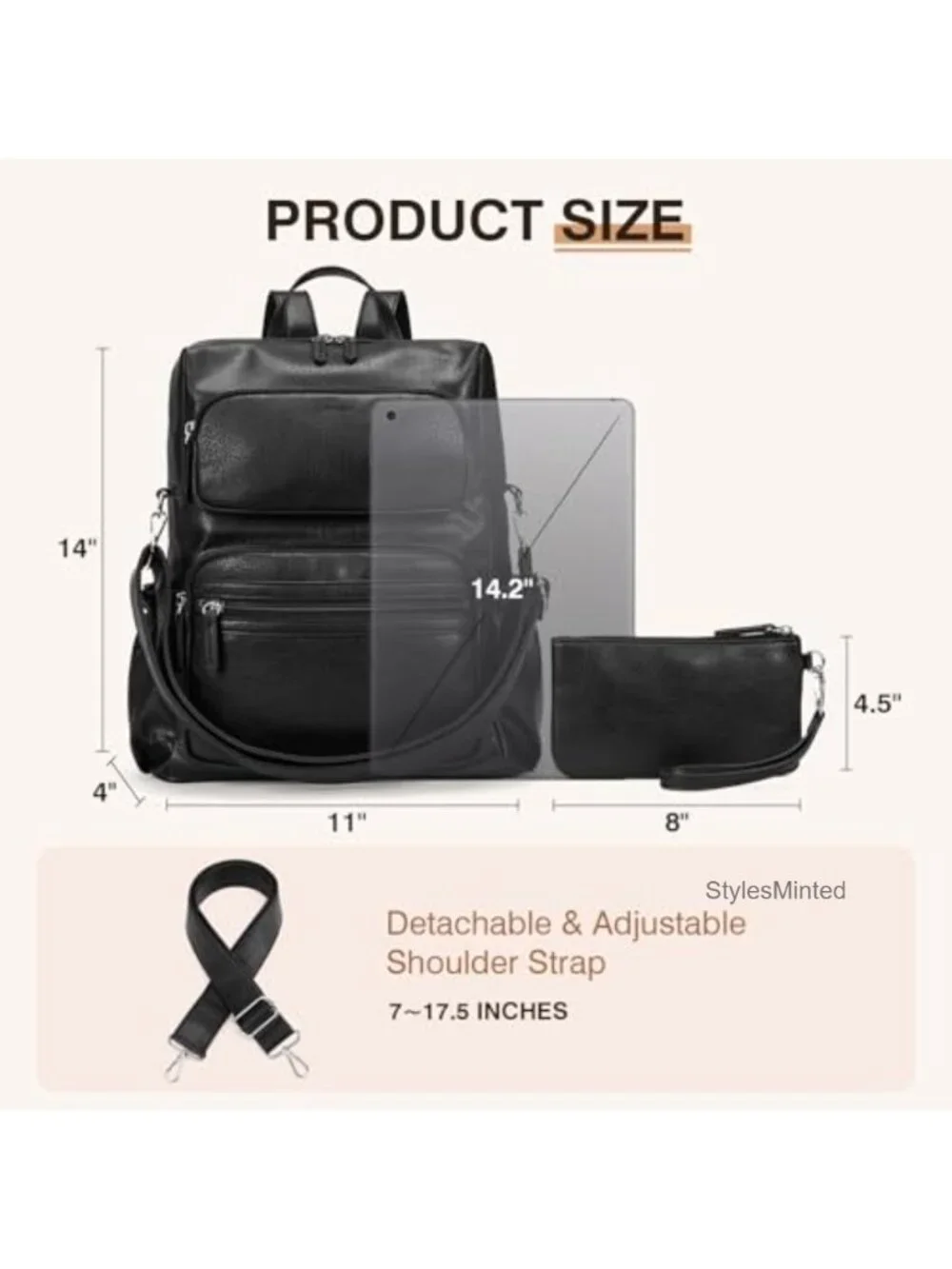 Vintage PU Leather Convertible Backpack with Wristlet, 3-in-1 Carry